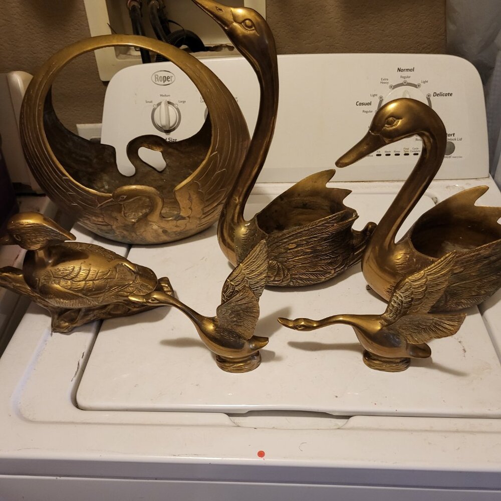 Vintage Set of Brass Swans